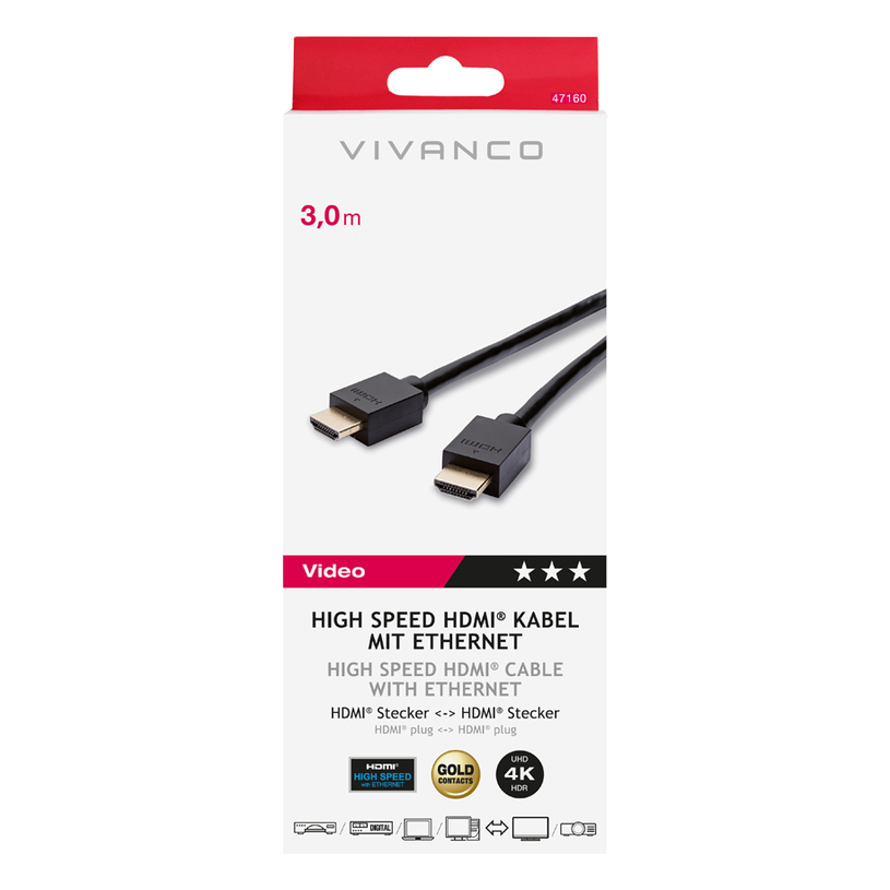 КАБЕЛ VIVANCO HDMI 47160 3M КАБЕЛ VIVANCO HDMI 47160 3M