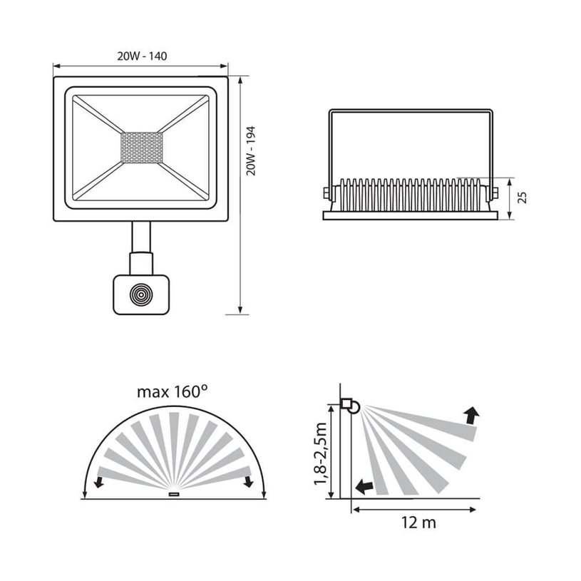 LED ПРОЖЕКТОР 20W 64K 1600LM IP44 СЕНЗОР LED ПРОЖЕКТОР 20W 64K 1600LM IP44 СЕНЗОР