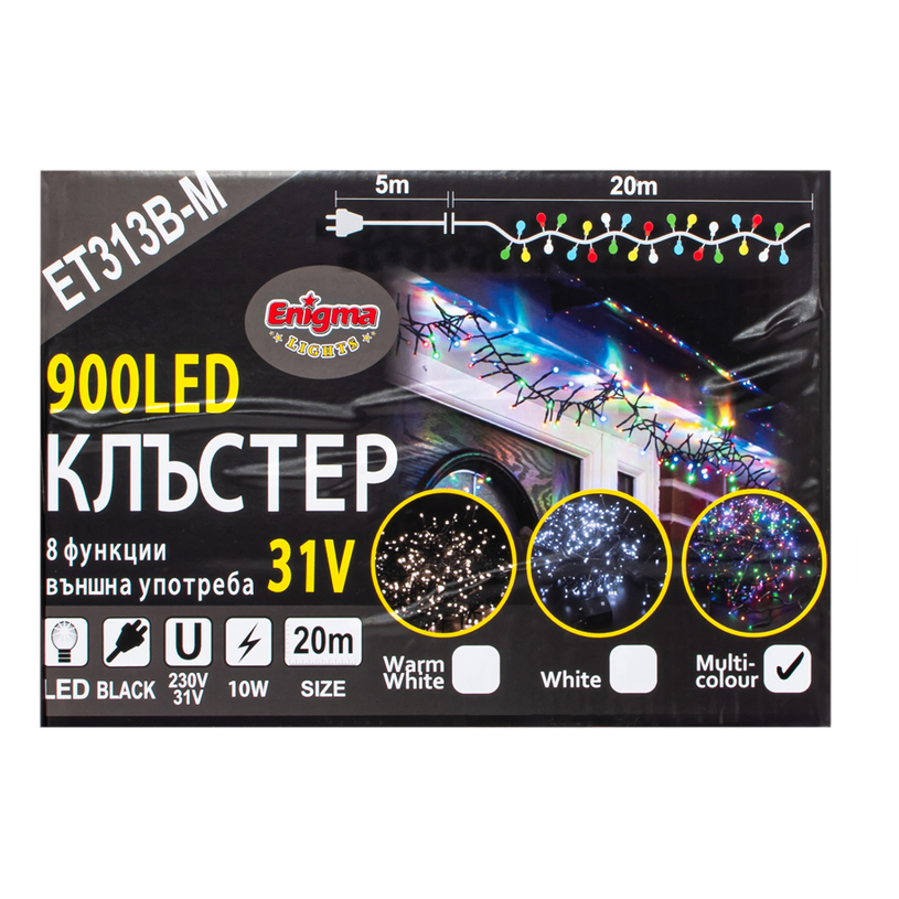 LED КЛЪСТЕР 900БР. 8Ф RGB 20М. OUT LED КЛЪСТЕР 900БР. 8Ф RGB 20М. OUT