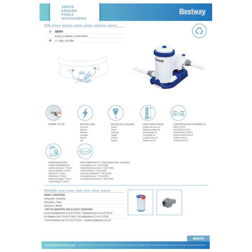 ФИЛТЪР ПОМПА ЗА БАСЕЙН 9463л BESTW 58391 ФИЛТЪР ПОМПА ЗА БАСЕЙН 9463л BESTW 58391
