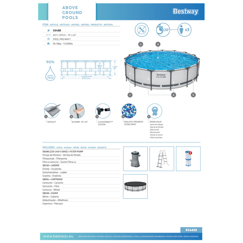 БАСЕЙН 457x107 ФИЛ BESTW 56488 STEEL БАСЕЙН 457x107 ФИЛ BESTW 56488 STEEL