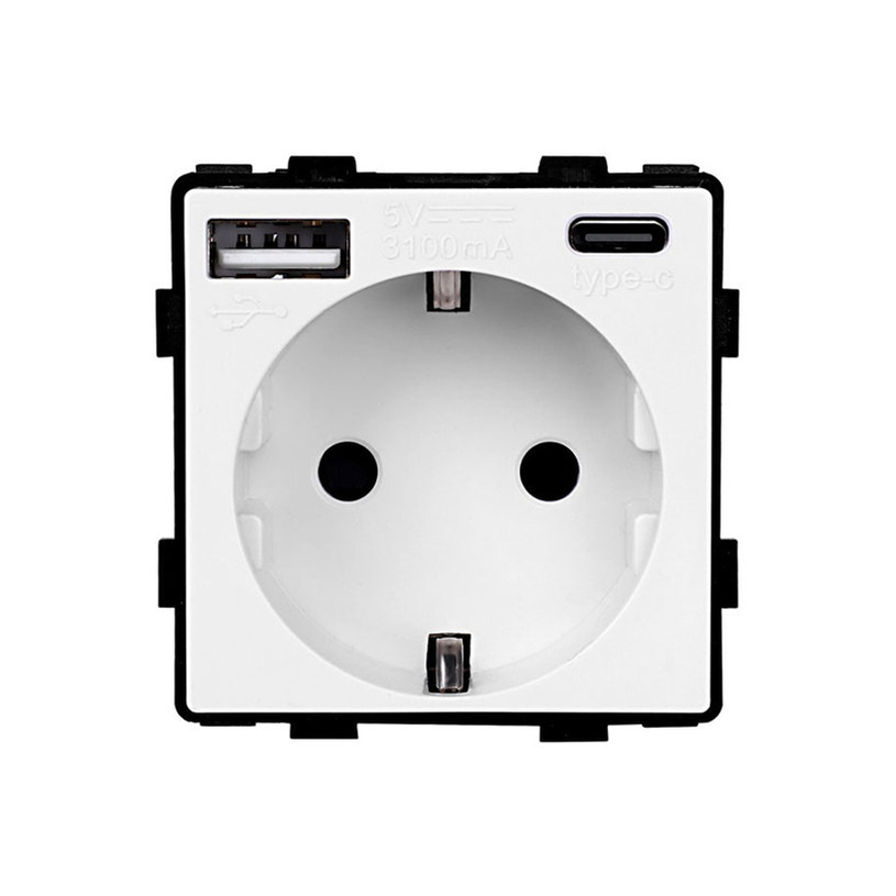 КОНТАКТ С USB-A+C И ДЗ МЕХ. БЯЛ LUXON КОНТАКТ С USB-A+C И ДЗ МЕХ. БЯЛ LUXON