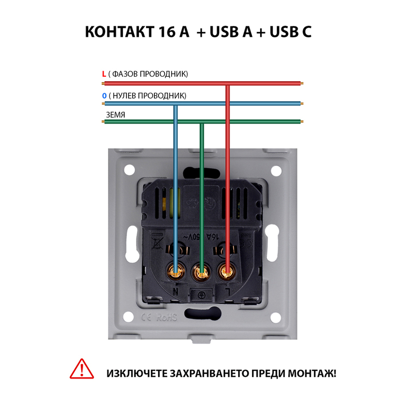 КОНТАКТ С USB-A+C И ДЗ МЕХ. ЧЕРЕН LUXON КОНТАКТ С USB-A+C И ДЗ МЕХ. ЧЕРЕН LUXON