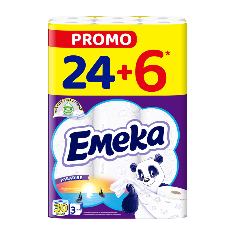 ТОАЛЕТНА ХАРТИЯ 3 ПЛАСТА PARADISE 24+6БР ТОАЛЕТНА ХАРТИЯ 3 ПЛАСТА PARADISE 24+6БР