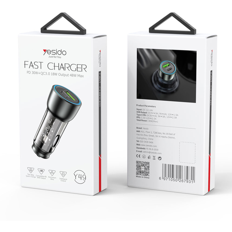 ЗАРЯДНО УСТРОЙСТВО ЗА КОЛА YESIDO 30W ЗАРЯДНО УСТРОЙСТВО ЗА КОЛА YESIDO 30W