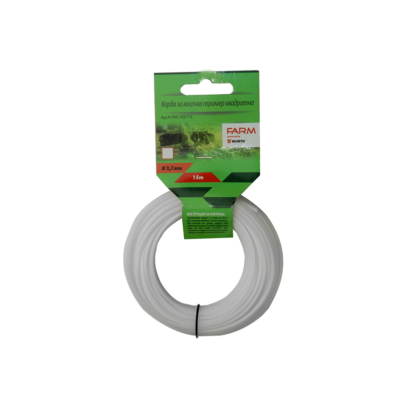 FARM КОРДА ЗА ТРИМЕР КВАДРАТ 2.7MMX15M FARM КОРДА ЗА ТРИМЕР КВАДРАТ 2.7MMX15M