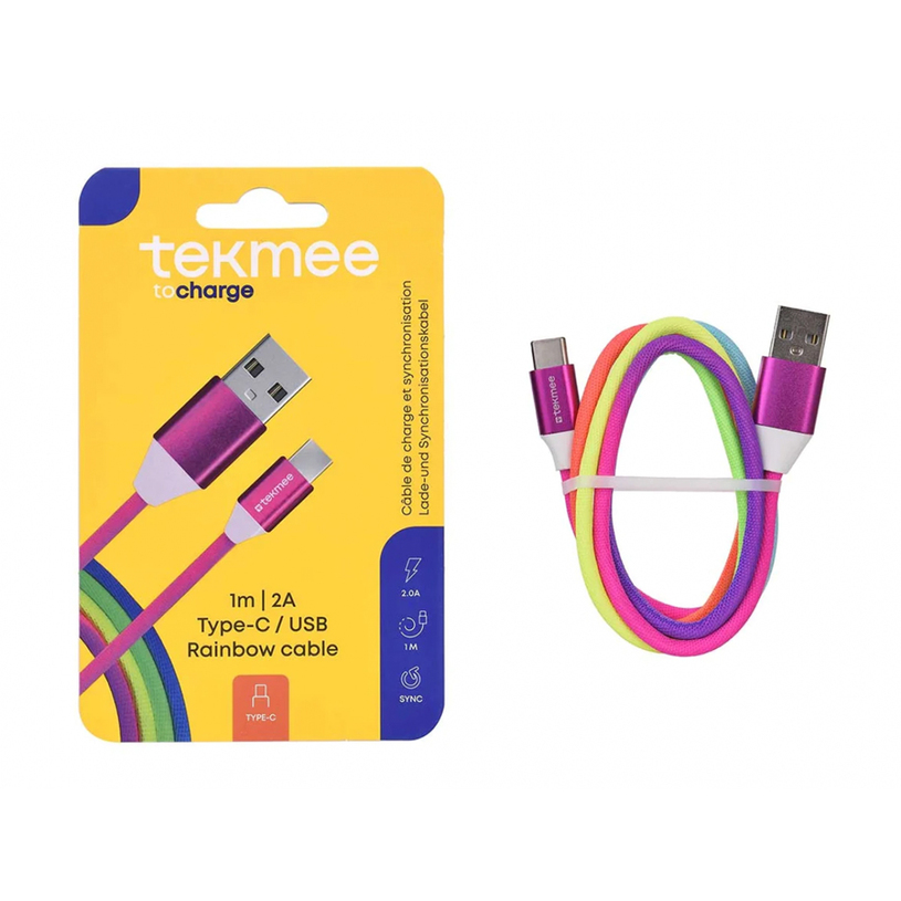 USB TYPE-C 1M 2А КАБЕЛ ЦВЯТ ДЪГА TEKMEE USB TYPE-C 1M 2А КАБЕЛ ЦВЯТ ДЪГА TEKMEE