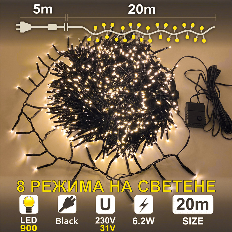 LED КЛЪСТЕР 900 БР. 8Ф WW 20М. OUT LED КЛЪСТЕР 900 БР. 8Ф WW 20М. OUT