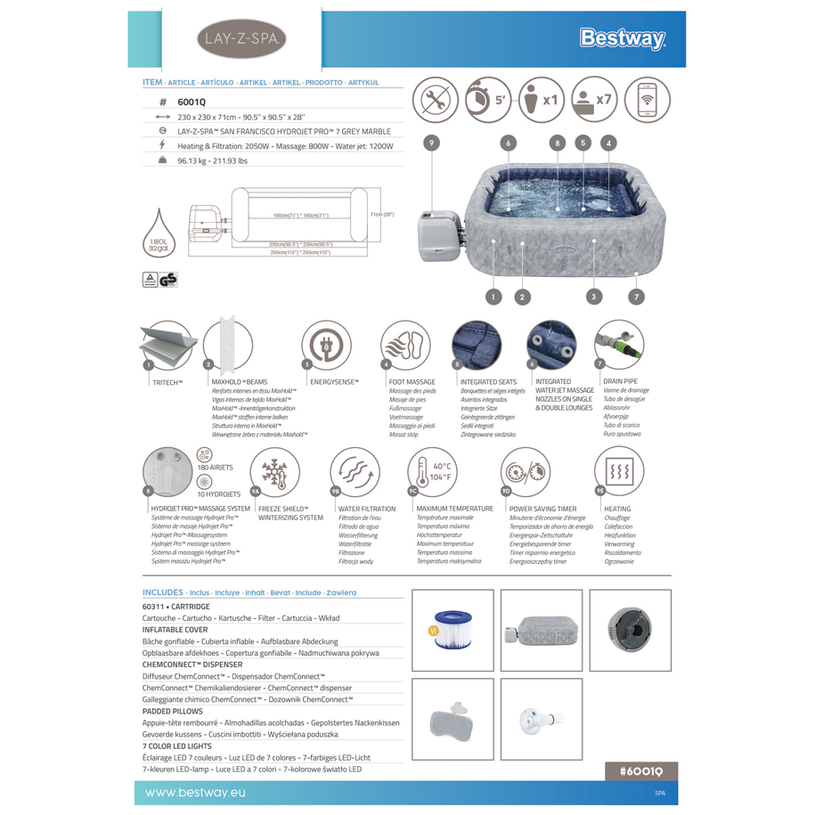 СПА ДЖАКУЗИ SAN FRANCISCO 230X71CM 6001Q СПА ДЖАКУЗИ SAN FRANCISCO 230X71CM 6001Q
