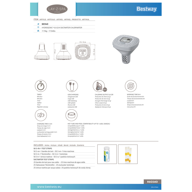 ХЛОРИНАТОР СОЛ.ВОДА BESTW 60340 ХЛОРИНАТОР СОЛ.ВОДА BESTW 60340