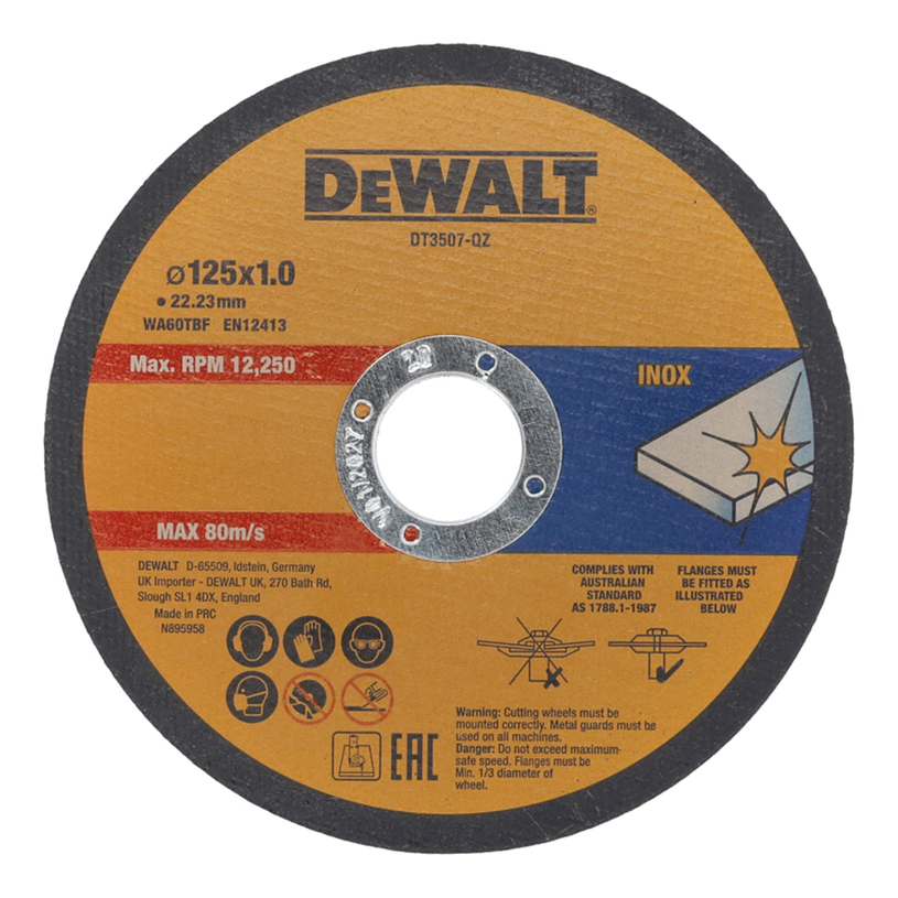 DEWALT ДИСК ЗА INOX 125X1 MM 10БР DEWALT ДИСК ЗА INOX 125X1 MM 10БР