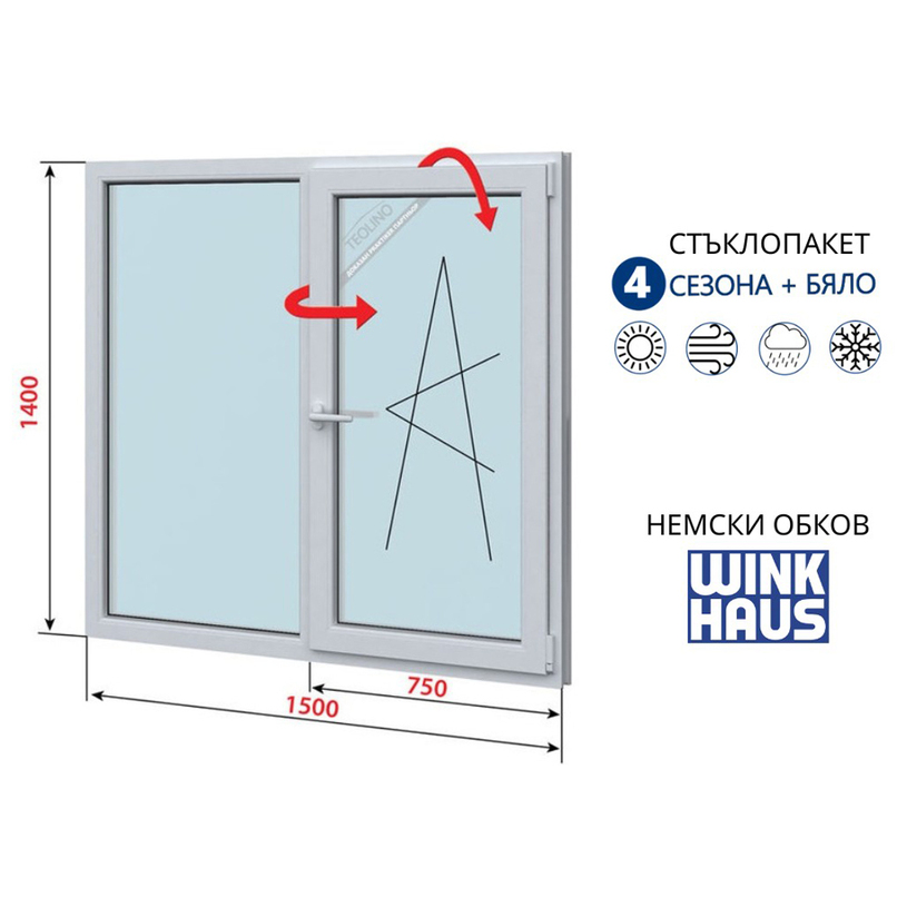 PVC ПРОЗОРЕЦ 5-КАМЕРЕН 1500/1400 БЯЛ NEW PVC ПРОЗОРЕЦ 5-КАМЕРЕН 1500/1400 БЯЛ NEW