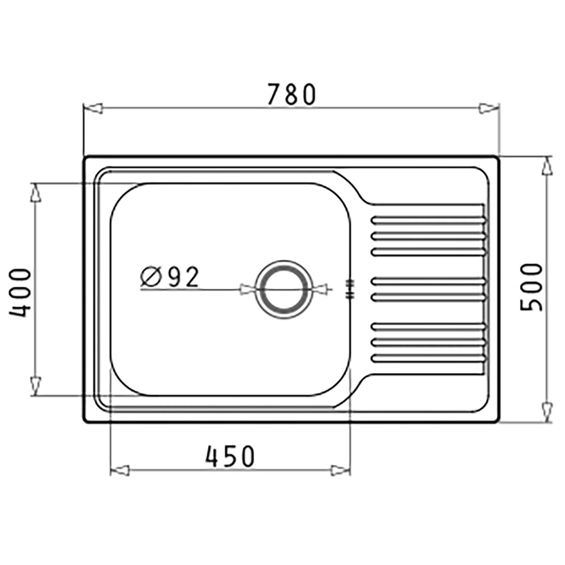 МИВКА INSET 78X50 CM 1B1D Ф92 МИВКА INSET 78X50 CM 1B1D Ф92