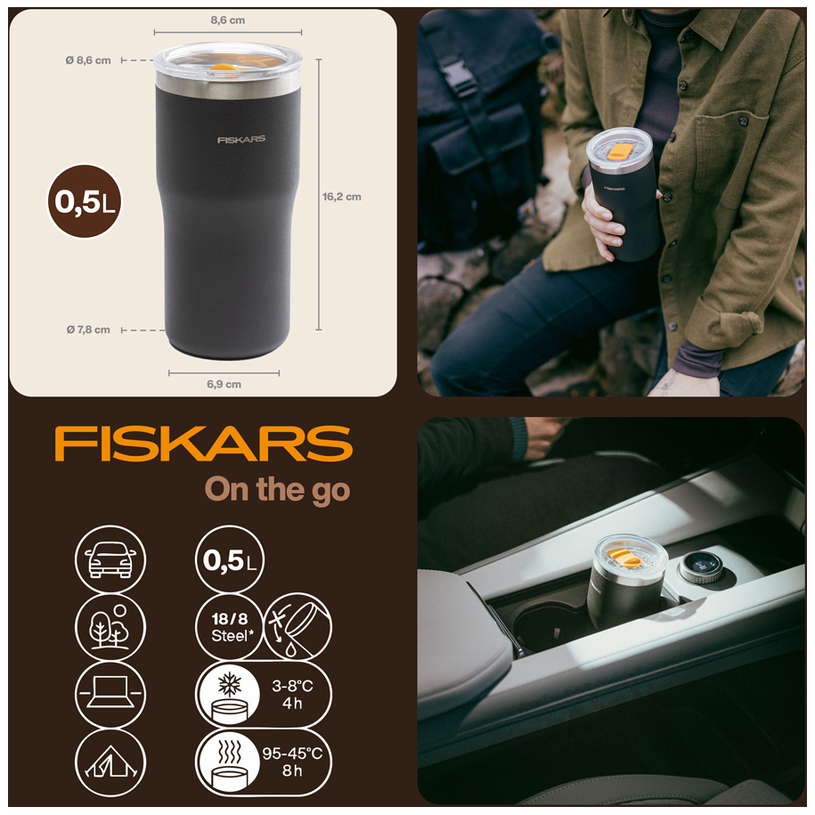 Къмпинг Термо чаша Fiskars 0.5l blk Къмпинг Термо чаша Fiskars 0.5l blk