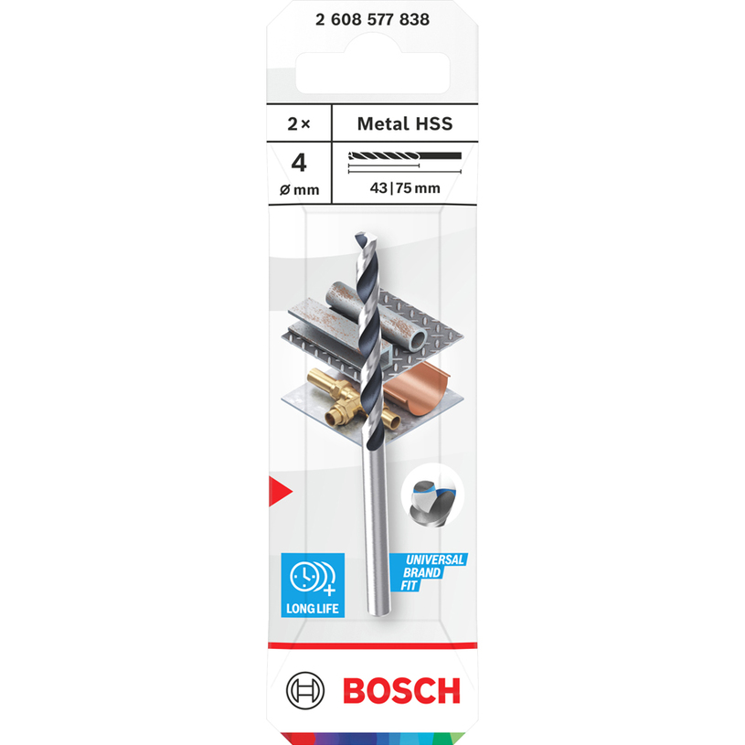 BOSCH СВРЕДЛО ЗА МЕТАЛ 2 БР. 4x43x75 ММ BOSCH СВРЕДЛО ЗА МЕТАЛ 2 БР. 4x43x75 ММ