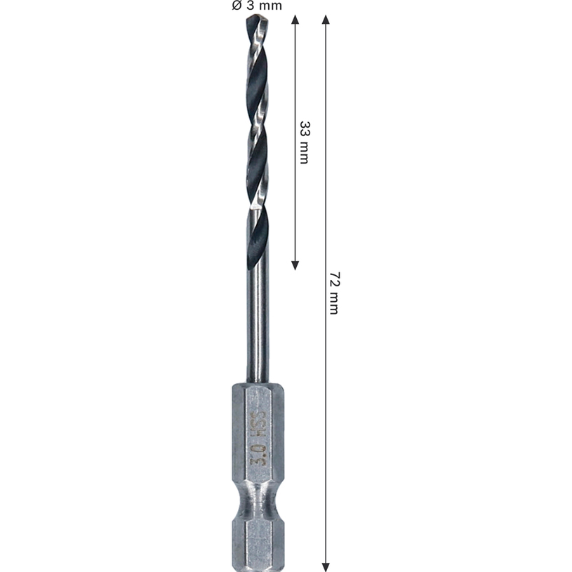 BOSCH СВРЕДЛО ЗА МЕТАЛ HSS HEX 3x33x72MM BOSCH СВРЕДЛО ЗА МЕТАЛ HSS HEX 3x33x72MM