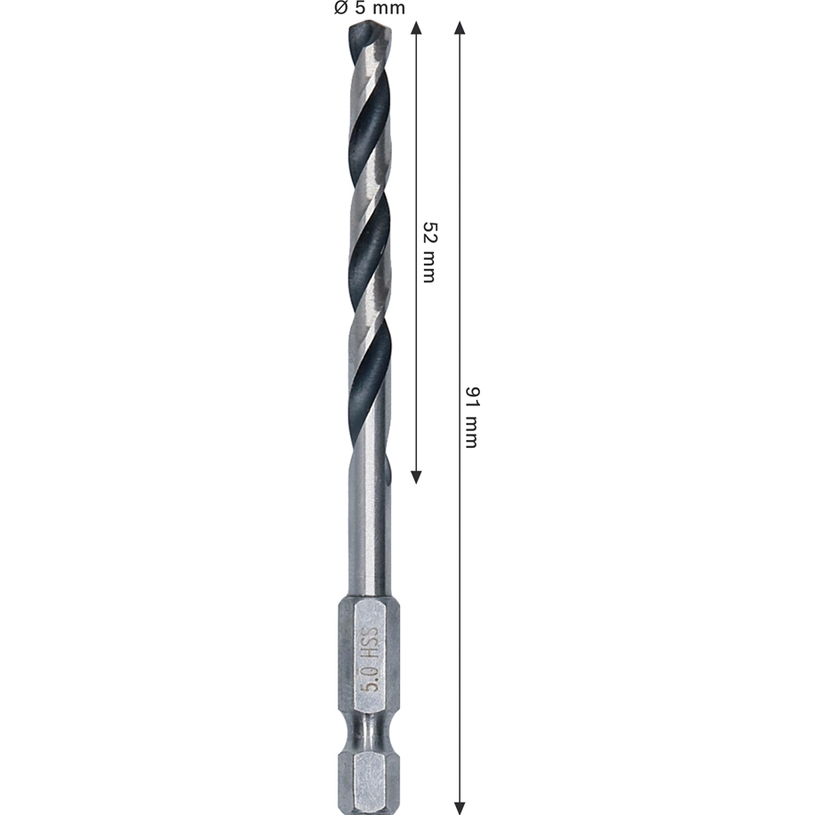 BOSCH СВРЕДЛО ЗА МЕТАЛ HSS HEX 5x52x91MM BOSCH СВРЕДЛО ЗА МЕТАЛ HSS HEX 5x52x91MM