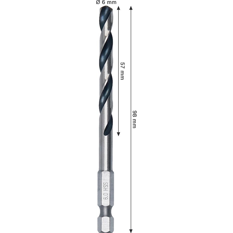 BOSCH СВРЕДЛО ЗА МЕТАЛ HSS HEX 6x57x98MM BOSCH СВРЕДЛО ЗА МЕТАЛ HSS HEX 6x57x98MM
