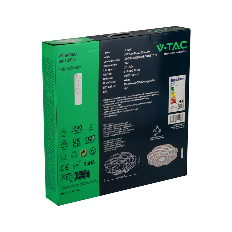 LED ПЛАФОН 100W ДУ БЯЛ 84050 V-TAC^^ LED ПЛАФОН 100W ДУ БЯЛ 84050 V-TAC^^