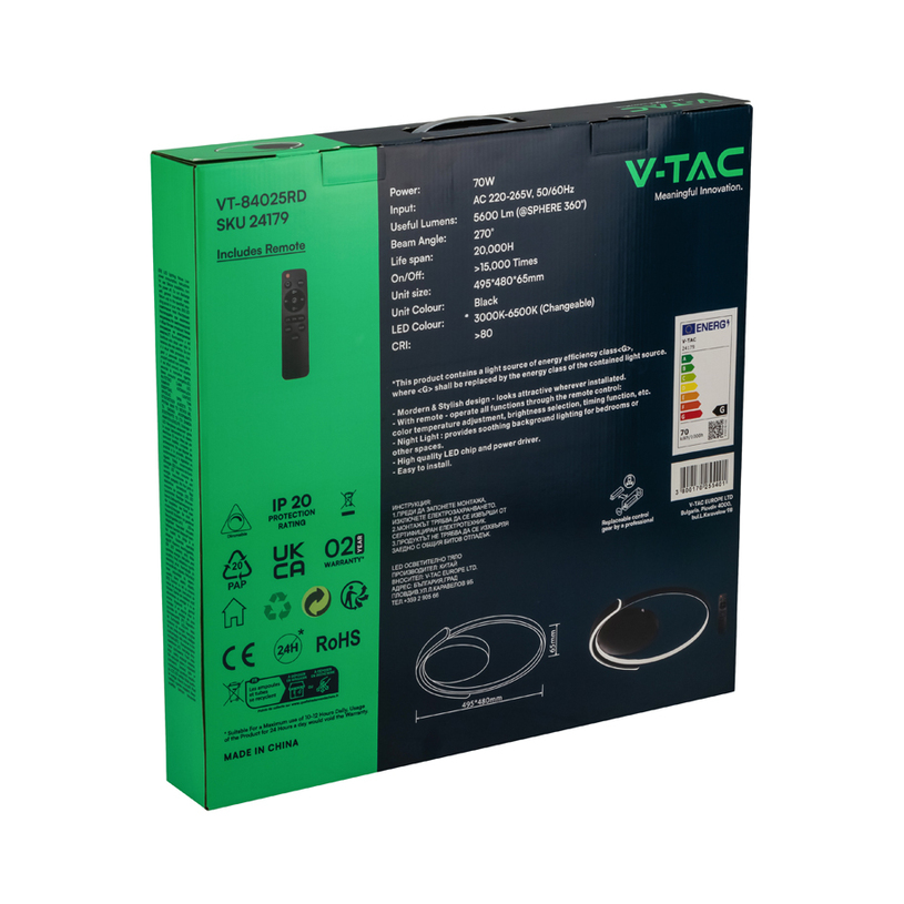 LED ПЛАФОН 70W ДУ ЧЕРЕН КРЪГ V-TAC LED ПЛАФОН 70W ДУ ЧЕРЕН КРЪГ V-TAC