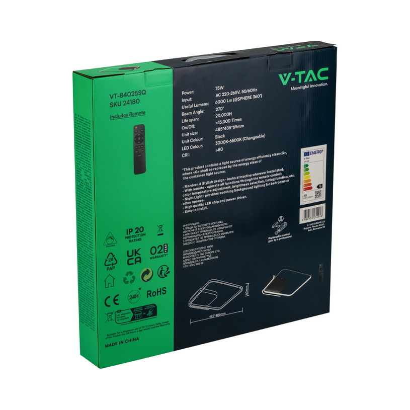 LED ПЛАФОН 75W ДУ ЧЕРЕН КВАДРАТ V-TAC LED ПЛАФОН 75W ДУ ЧЕРЕН КВАДРАТ V-TAC