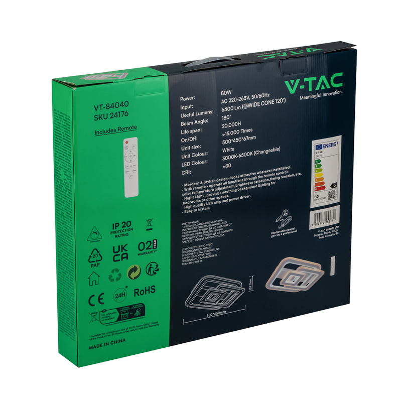LED ПЛАФОН 80W ДУ БЯЛ 84040 V-TAC^ LED ПЛАФОН 80W ДУ БЯЛ 84040 V-TAC^