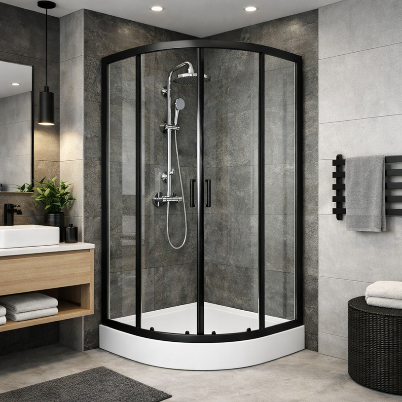 ДУШ КАБИНА PARMA 90Х90 С КОРИТО, Ч. МАТ ДУШ КАБИНА PARMA 90Х90 С КОРИТО, Ч. МАТ