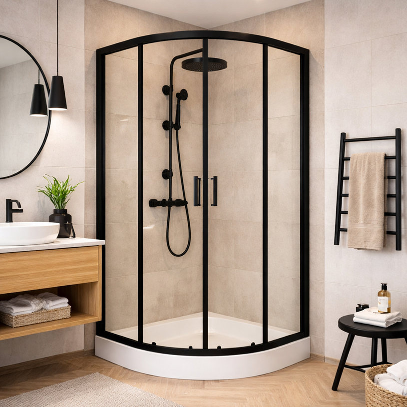 ДУШ КАБИНА PARMA 90Х90 С КОРИТО, Ч. МАТ ДУШ КАБИНА PARMA 90Х90 С КОРИТО, Ч. МАТ