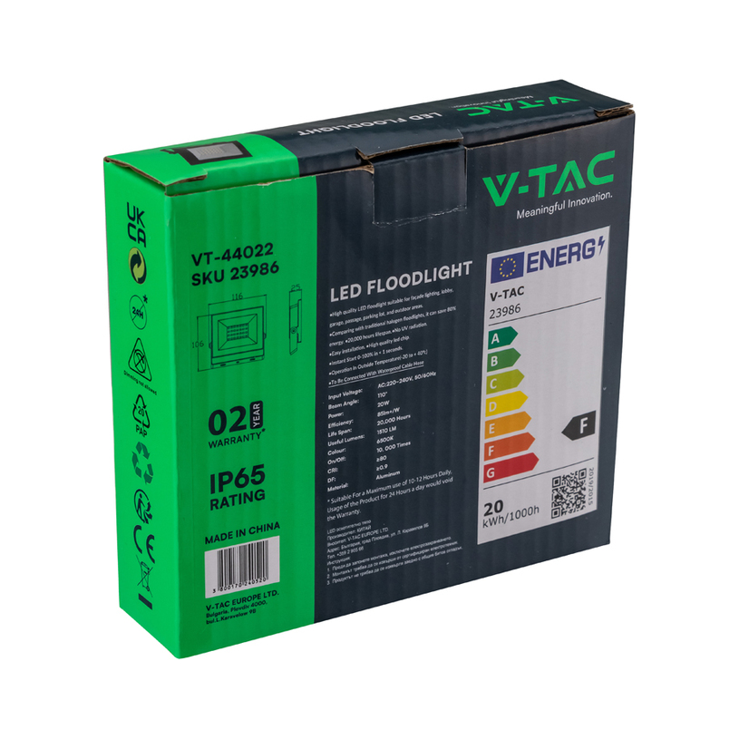 LED ПРОЖЕКТОР 20W 6500K ЧЕРЕН V-TAC LED ПРОЖЕКТОР 20W 6500K ЧЕРЕН V-TAC