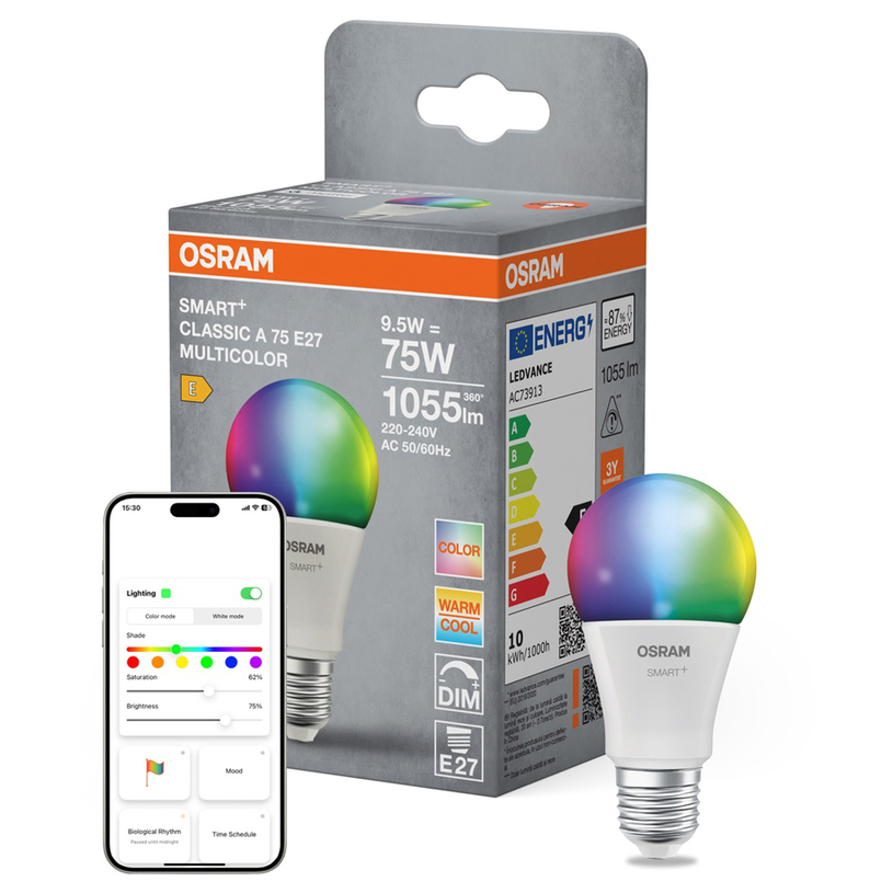 SMART WiFi CLA75 9,5W 2700K RGB E27 SMART WiFi CLA75 9,5W 2700K RGB E27