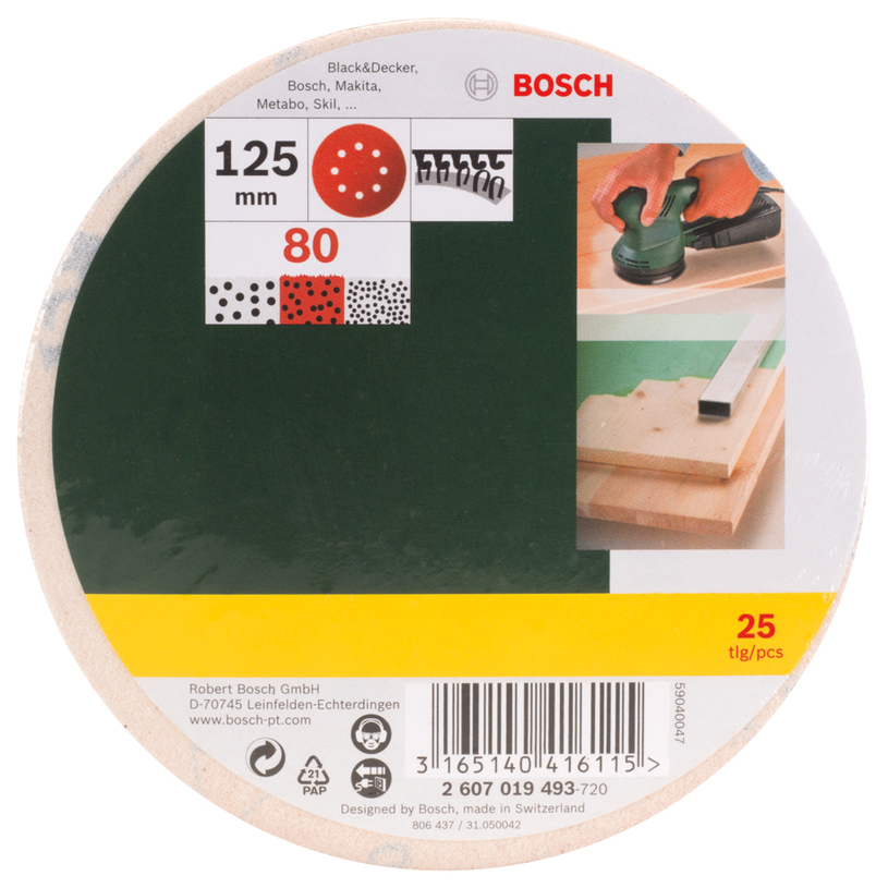BOSCH, EX К-Т 25 ШКУРКИ 125MM K80 BOSCH, EX К-Т 25 ШКУРКИ 125MM K80
