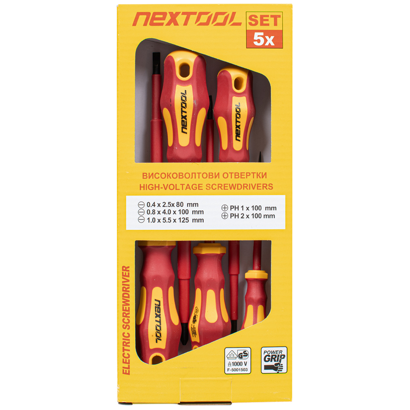 NEXTOOL К-KТ ВИСОКОВОЛТОВИ ОТВЕРТКИ-5 ч. NEXTOOL К-KТ ВИСОКОВОЛТОВИ ОТВЕРТКИ-5 ч.