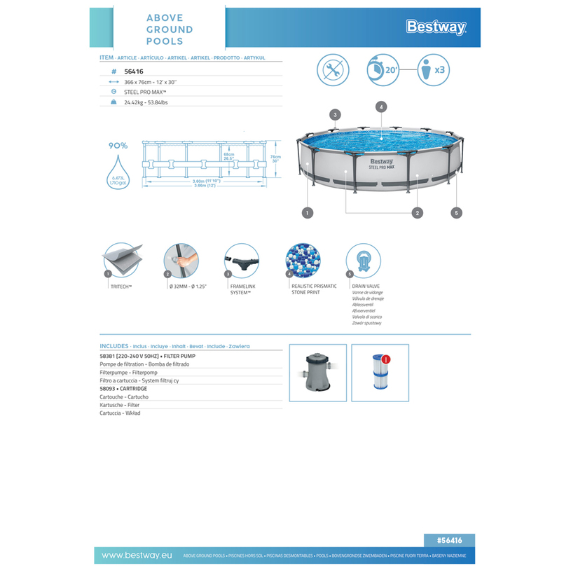 БАСЕЙН 366x76 ФИЛ BESTW 56416 STEEL PRO БАСЕЙН 366x76 ФИЛ BESTW 56416 STEEL PRO
