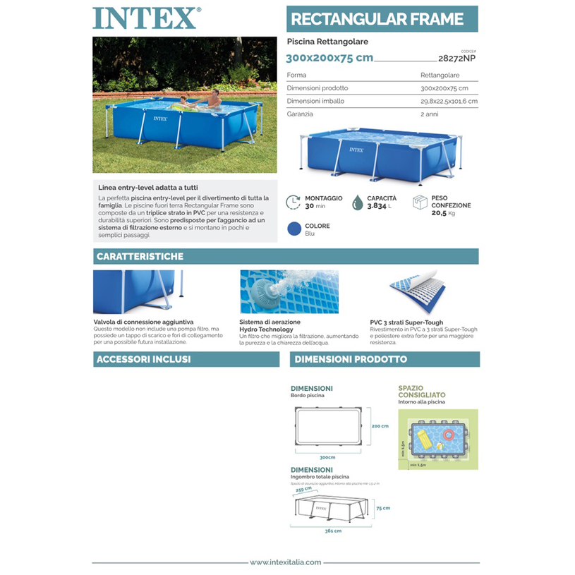 БАСЕЙН МЕТ РАМКА 300x200x75СМ 28272NP БАСЕЙН МЕТ РАМКА 300x200x75СМ 28272NP