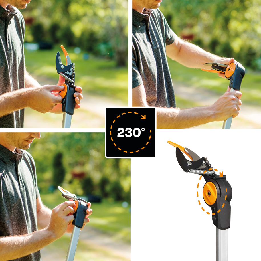 Cutting head adjusts up to 230°