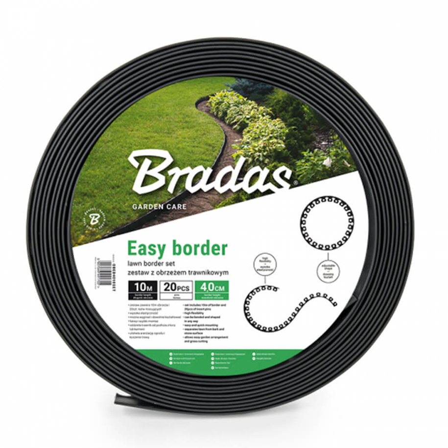 Разделител за трева BRADAS Easy Border OBEB4010SET 10 m x 4 cm, черен, с 20 котви