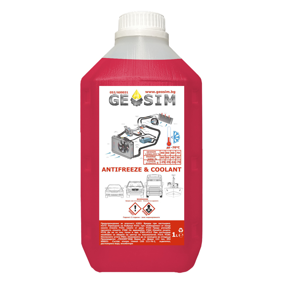 Антифриз GEOSIM G12 -70°C, концентрат, 1 L, червен