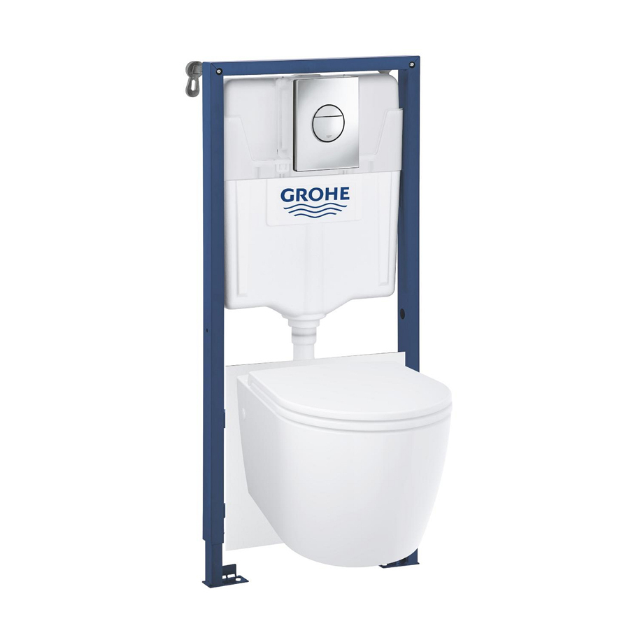GROHE Solido 5-in-1 103846SH00 In-Wall Frame Set with Start Round Rimless WC and Sail Flush Plate