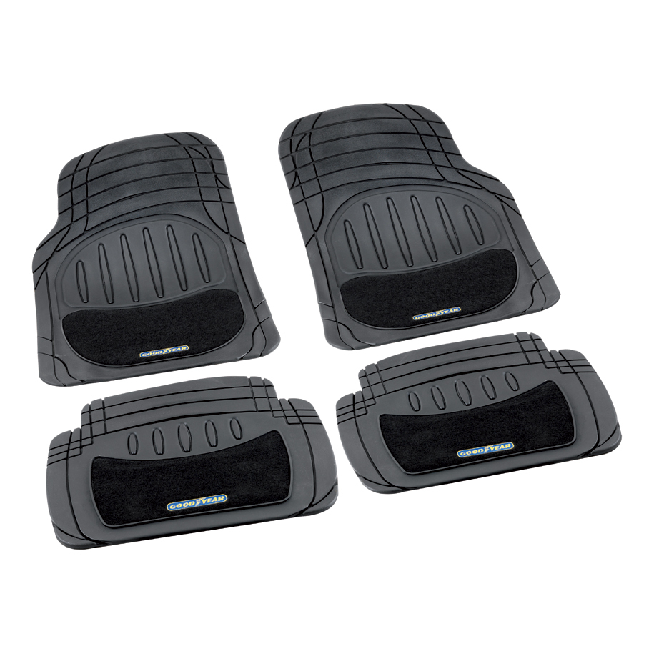 GOODYEAR Rubber Car Floor Mats, Set of 4, Black