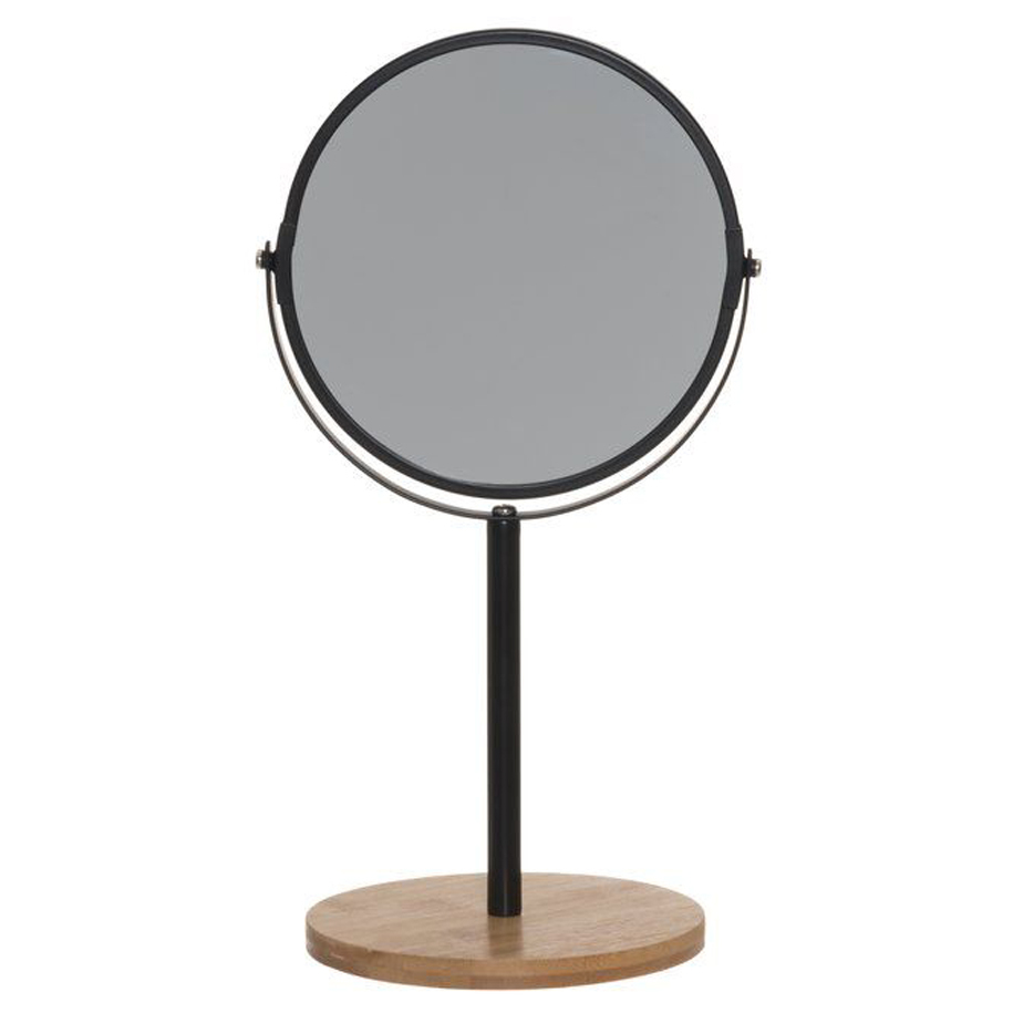 4LIVING Cosmetic Mirror with Wooden Base, Black Frame, 15 x 34 cm