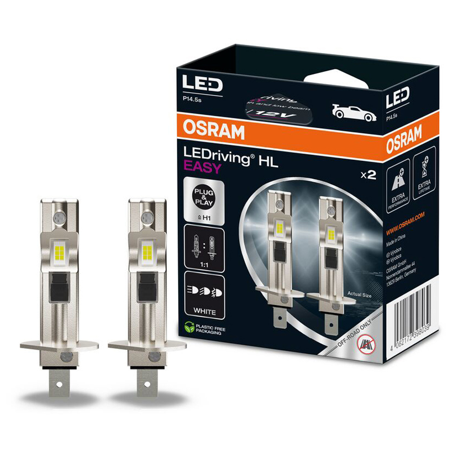OSRAM LEDriving HL EASY H1 64150DWESY LED Car Bulbs, 12 V, 9 W, Pack of 2