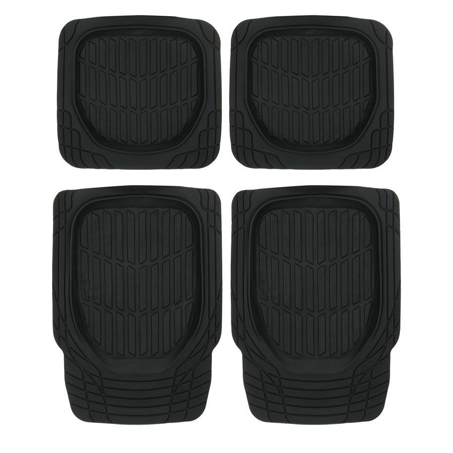 PREMIUM Car Floor Mats — Rubber Tub-Style Set of 4, Black