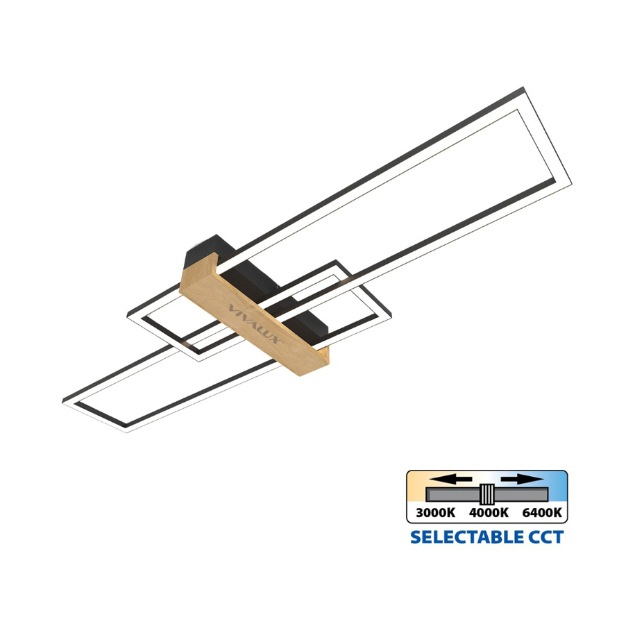 LED плафон VIVALUX LUCAS LED 30W, CCT 3000-4000-6400K, 1544 lm, черно/дърво