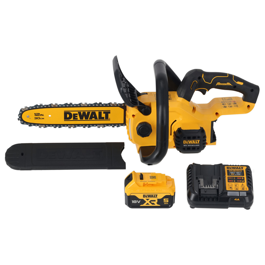 Акумулаторен верижен трион DEWALT DCMCS565P1-QW 18 V XR, шина 30 см, батерия 5,0 Ah и зарядно