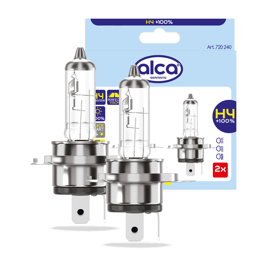 Авто крушка ALCA H4 12V 60/55W +100% светлина, комплект 2 броя