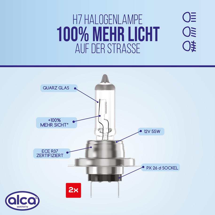 АВТО КРУШКА ALCA H7 +100% 12V 55W, 2 броя