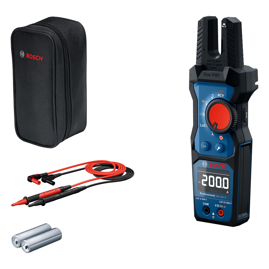 Bosch Professional GFM 1000-15 Fork Meter, 200 A AC, 1000 V AC/DC, True RMS, IP54