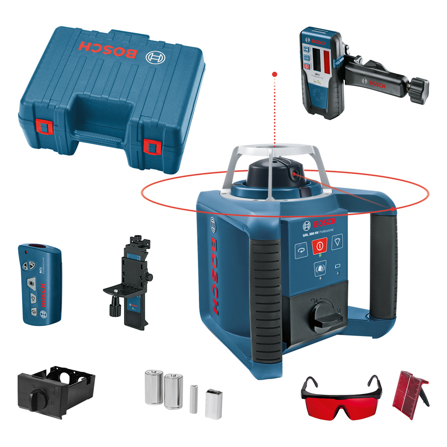 BOSCH Professional GRL 300 HV Rotary Laser Level – Set with LR 1 Receiver, RC 1 Remote and Carrying Case