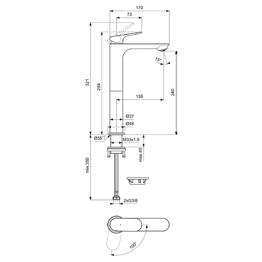 Смесител за умивалник Ideal Standard Ceralife O BE012AA, висок, хром
