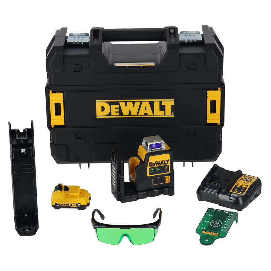 Лазерен нивелир DEWALT DCE0811D1G-QW 12V XR, зелен лъч 2x360°, с батерия 2.0 Ah и куфар